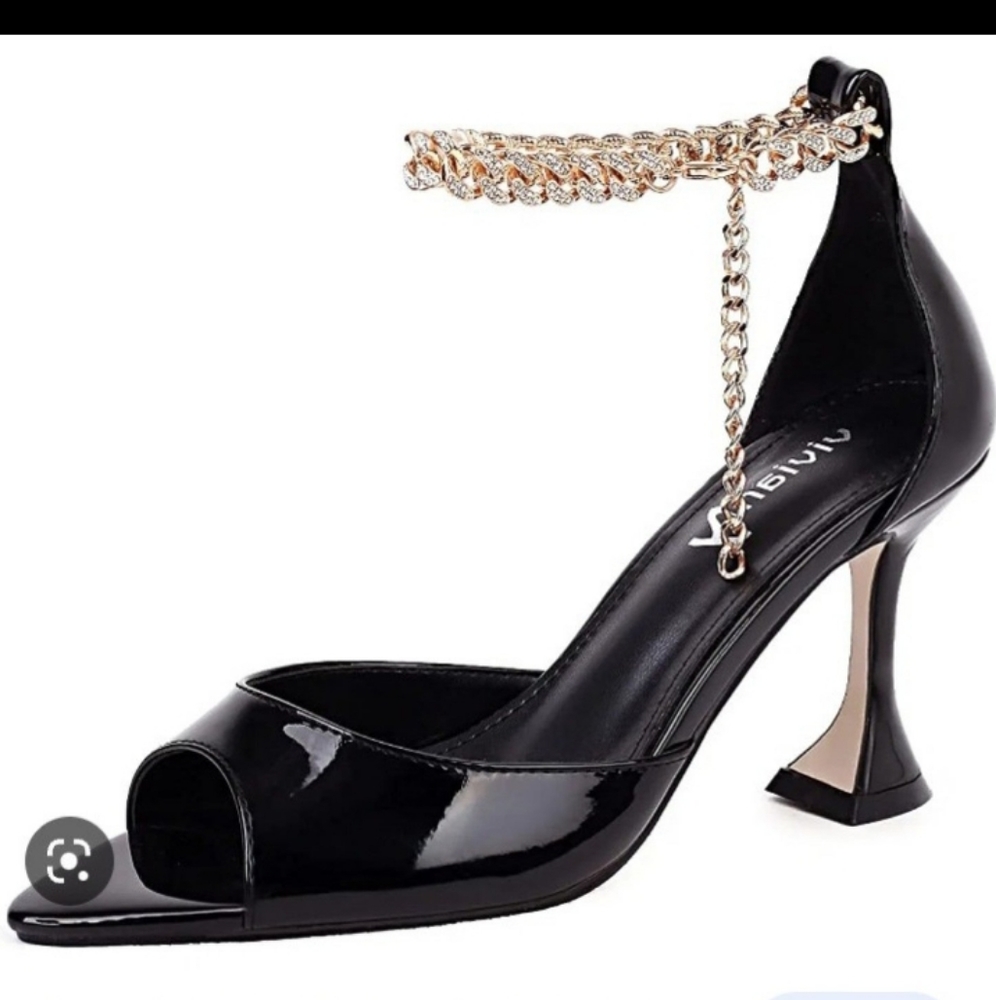 vivianly Women's Pointed Open Toe Stiletto Heel Sandals Ankle Strap Chains Buckl